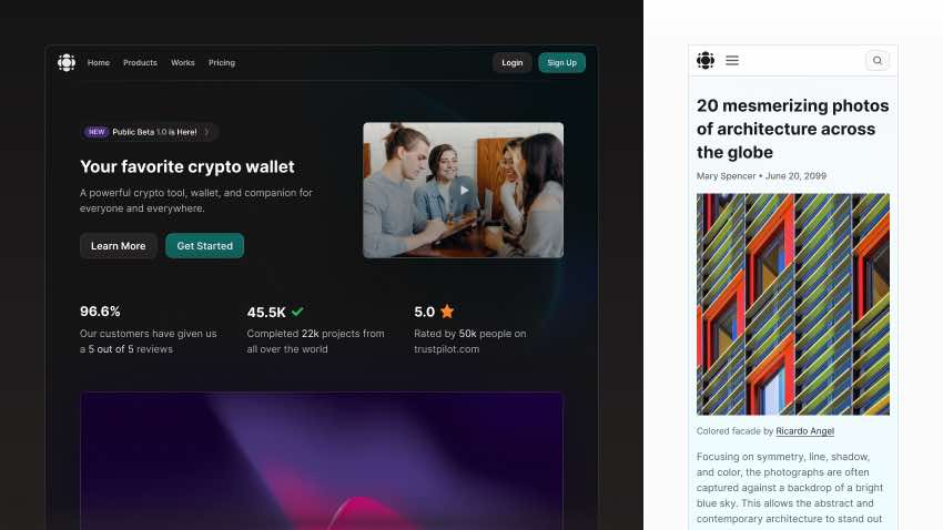Responsive website with hero section UI, feature sections, and call-to-action components in Figma